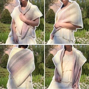Hand Crocheted Cloudy Day Neutral Ombre Stripe Triangle Shawl